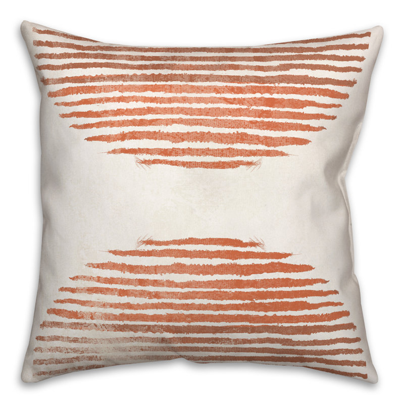 Terracotta and White Polyester Square Throw Pillow