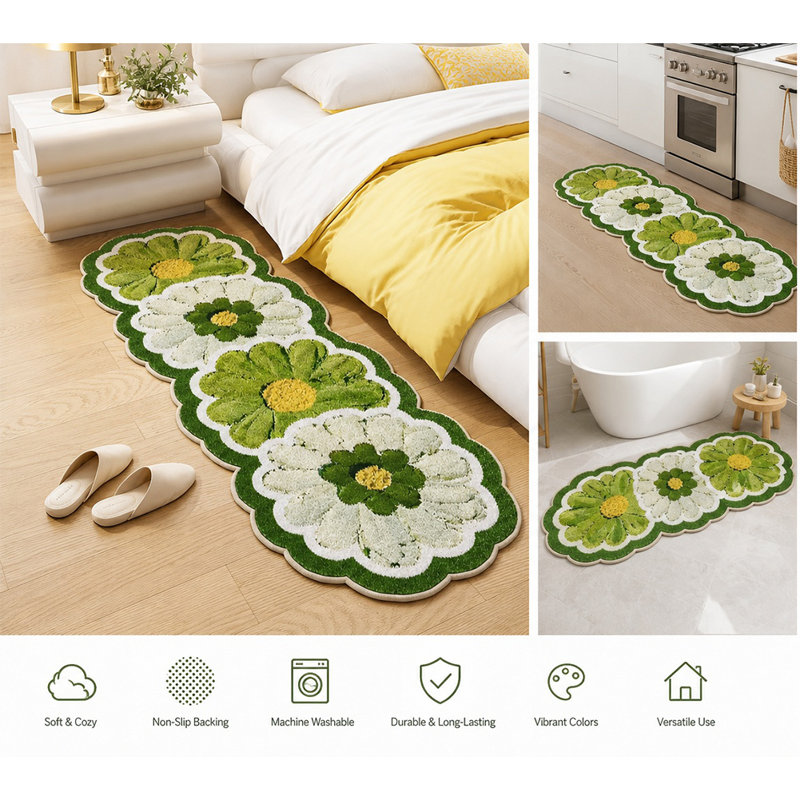 Tapis durable antidérapant à motif floral, B5 59x19.7in
