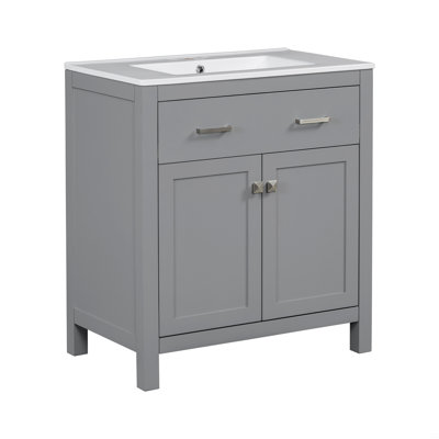 Meuble-lavabo de 30 po avec lavabo en céramique, armoire de salle de bain simple avec 2 portes et une tablette, portes à fermeture douce