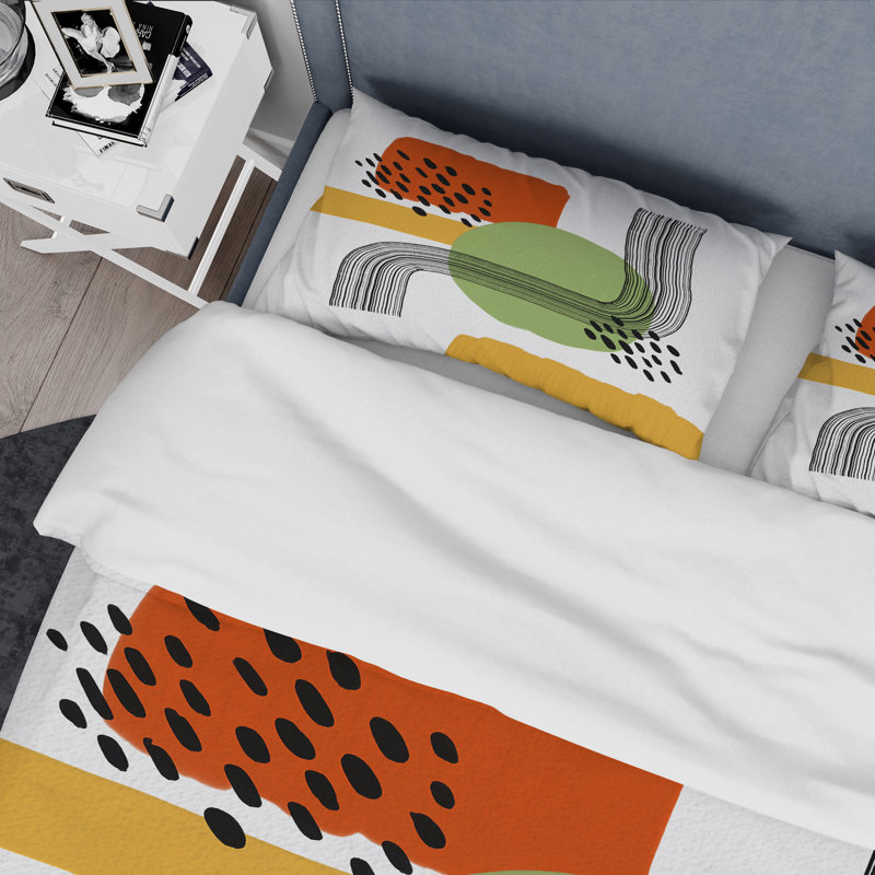 Rouge et vert minimaliste abstrait, pois noirs - ensemble de housse de couette moderne - microfibre de polyester