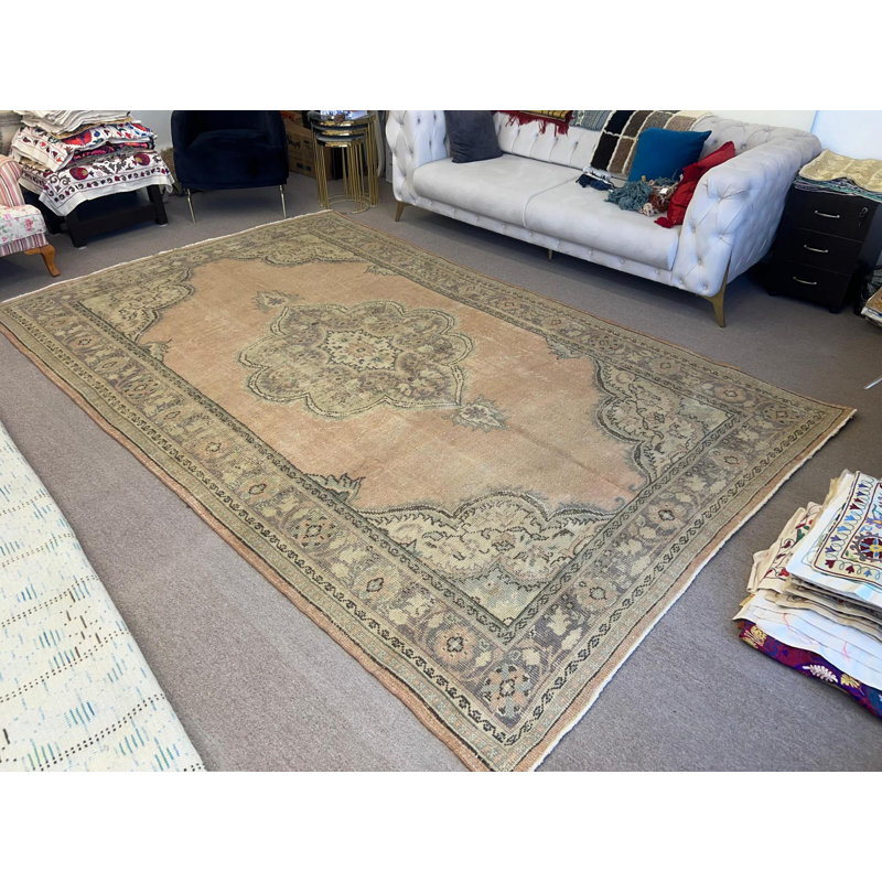 Tapis turc Oushak rétro fait à la main, un tapis unique en son genre