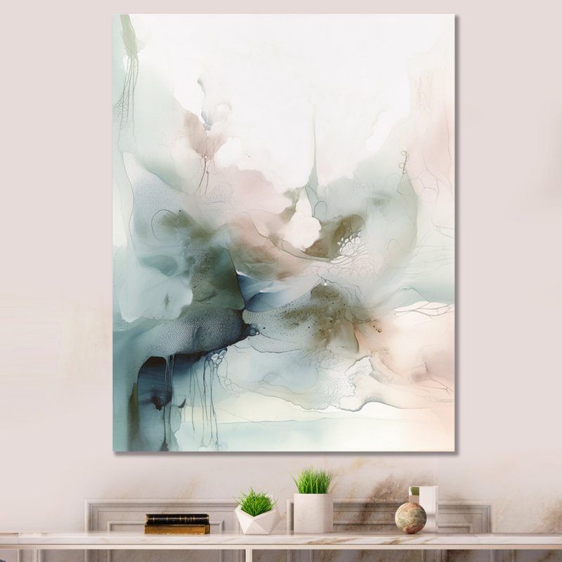 «Green and Cream Essence Of Modernity II», art mural abstrait en marbre, H 44 po x l 34 po, Toile tendue, No Frame