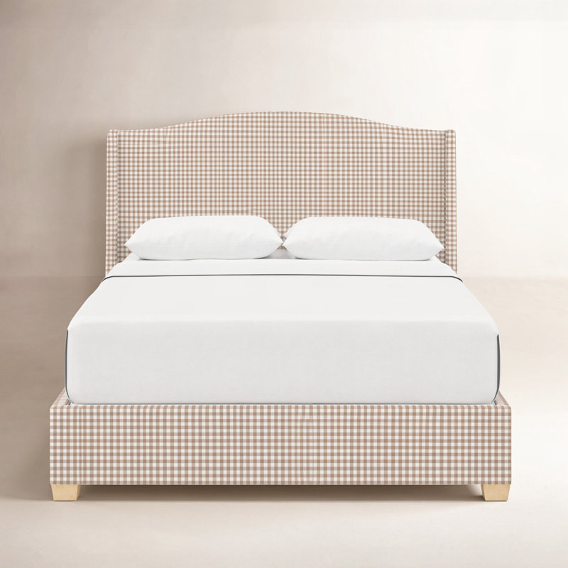 Allis Upholstered Wingback Bed, King, Classic Gingham Tan