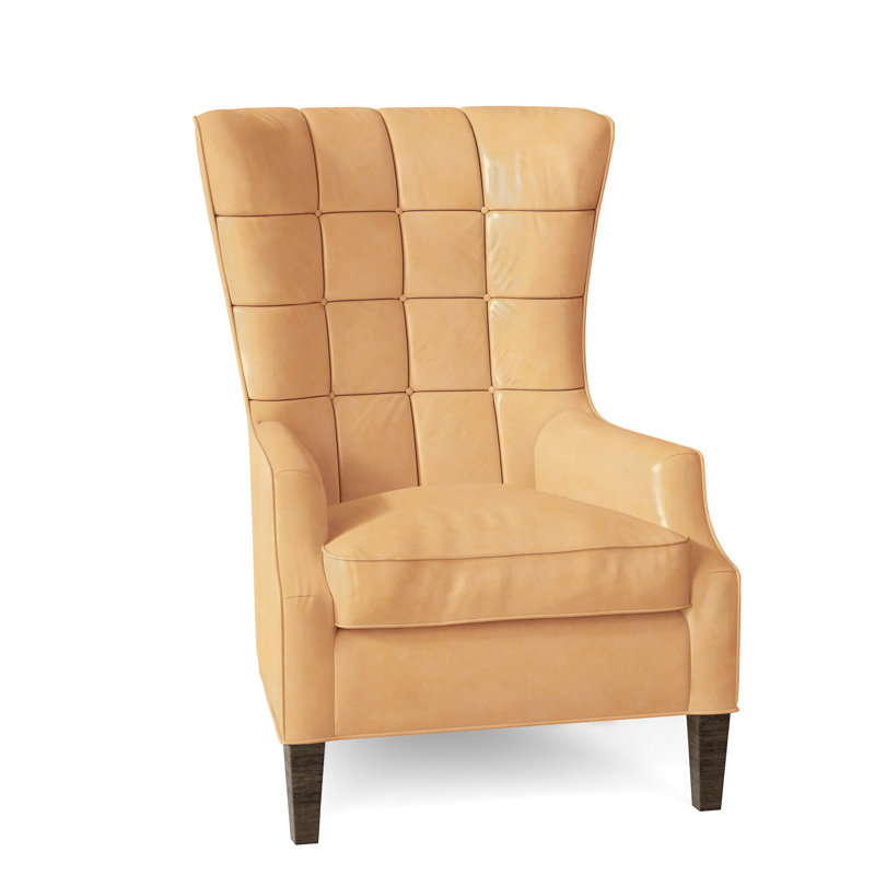 Gallin Leather Tufted Wingback Chair, Aline Fumo Genuine Leather, Cobblestone