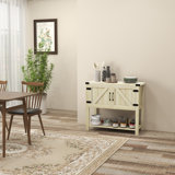 Gracie Oaks Kitchen Storage Cabinet, 2-Door Free Standing Sideboard Console Table With Bottom Shelf, Entryway, Oak