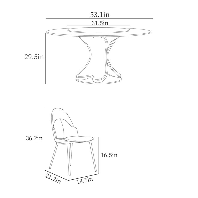 Ensemble de table de salle à manger Modern, H 29,5 po x L 53,1 po x l 53,1 po
