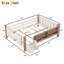 Lit double pleine grandeur avec bibliothèques de rangement, lit en bois massif pour enfants avec de jolis escaliers et garde-corps, aucun sommier nécessaire, beige-485575278-485575264