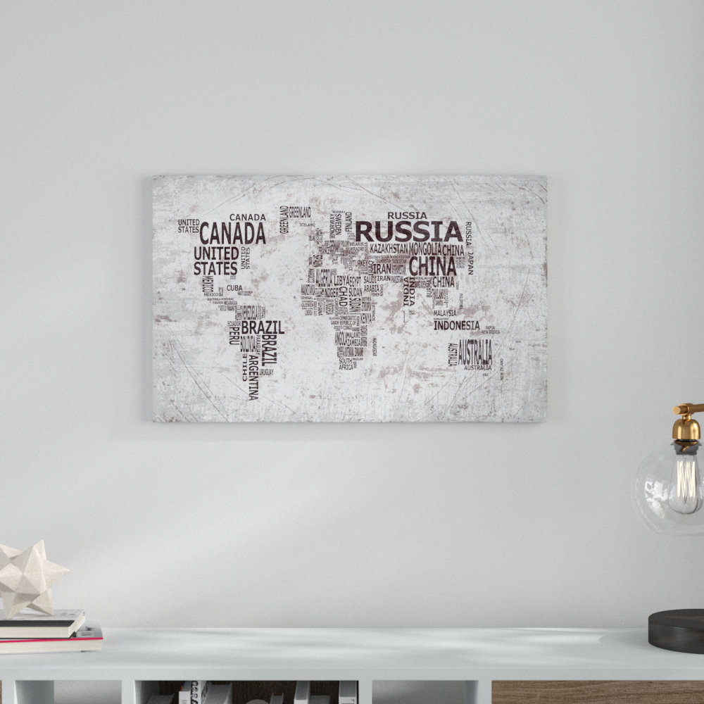 East Urban Home World Map No. 22 Textual Art on Canvas | Wayfair.co.uk