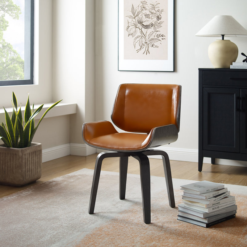 Faux Leather Swivel Side Chair, Brown, Black