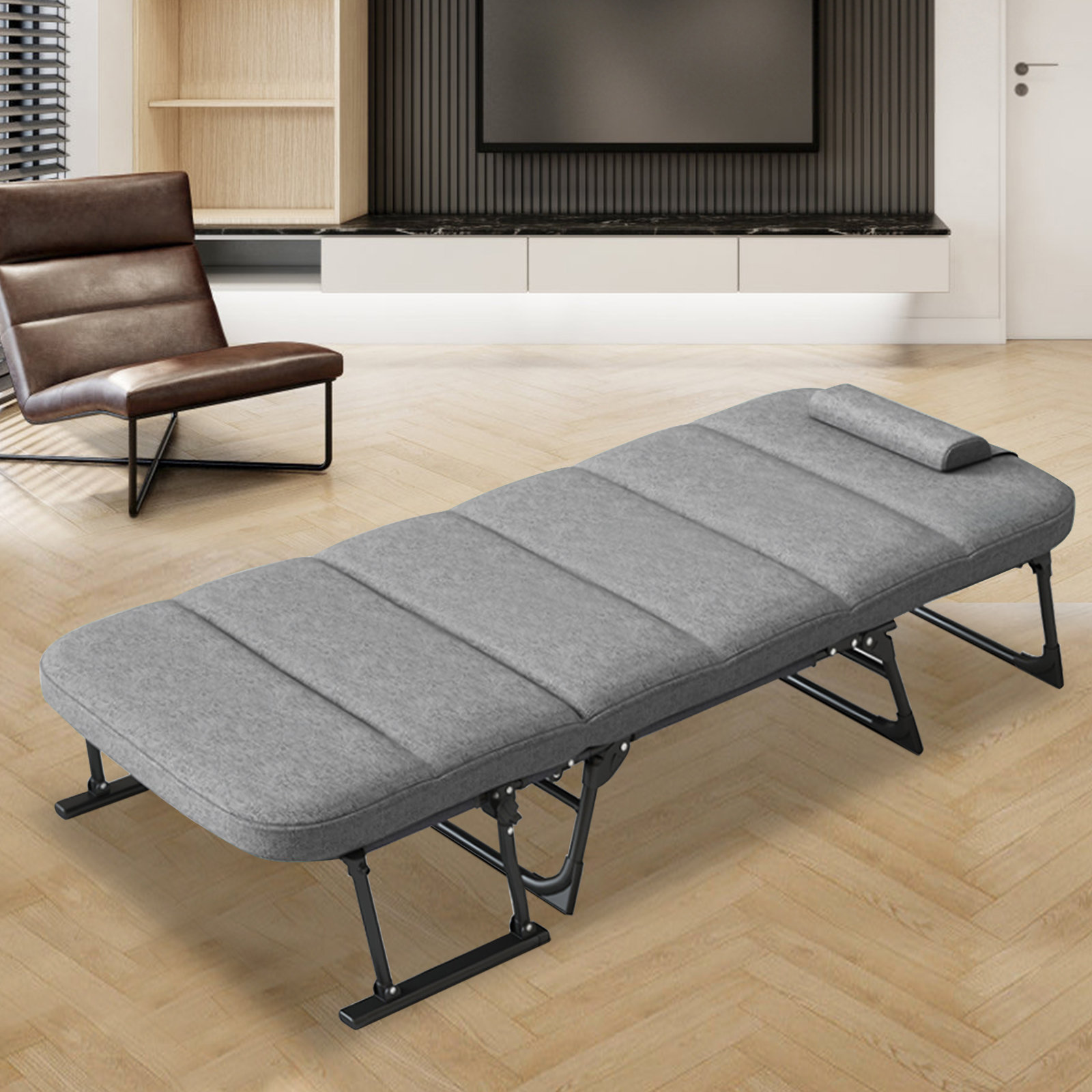 Elegant Adjustable Sofa Sleeper Silver-Gray Fabric Three-in-One Lounger