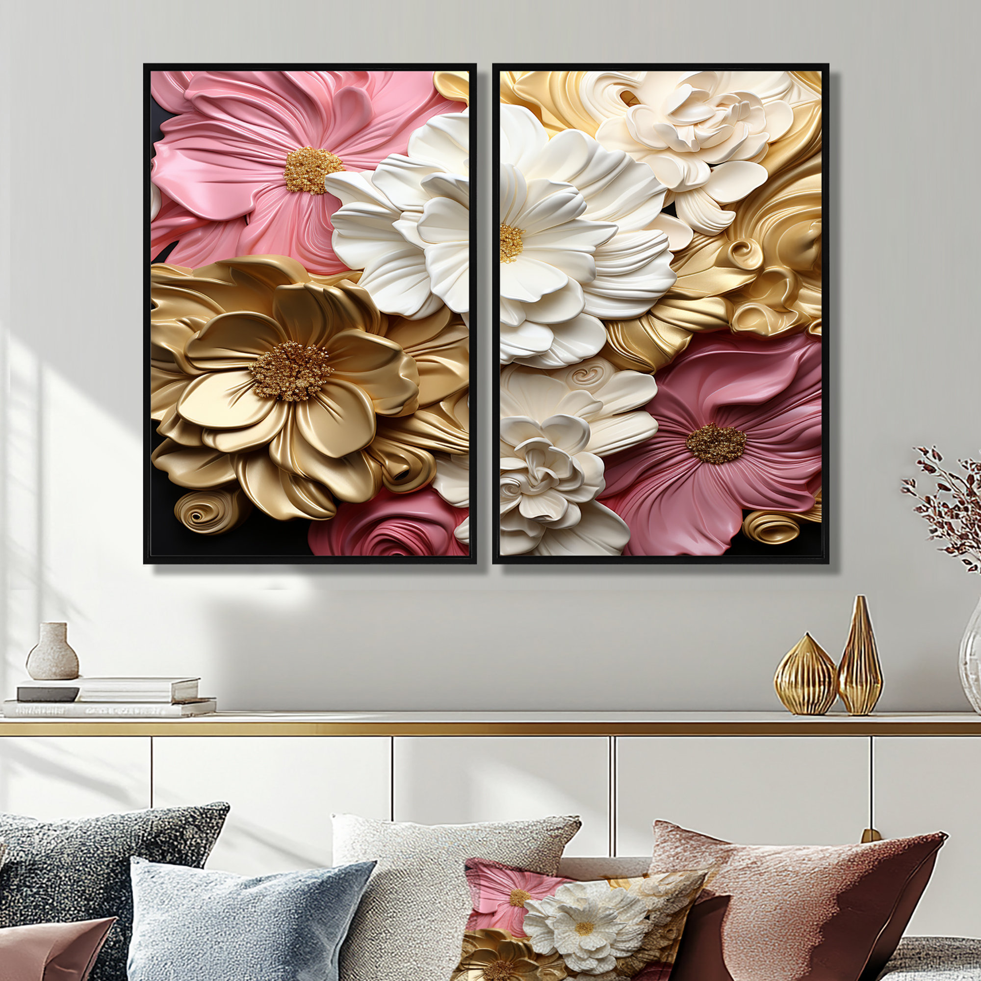 Mercer41 Liquid Flower Art Delicate White & Light Pink II - Pink Art ...