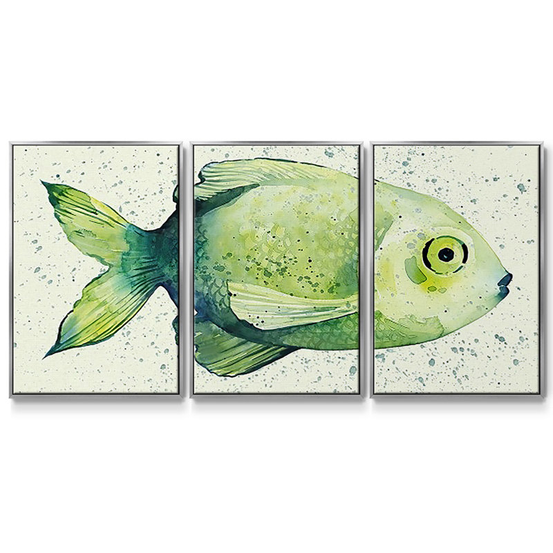 «Speckled Freshwater Fish II», reproduction sur toile 3 pièces, Argenté, H 36 po x l 75 po x P 2 po