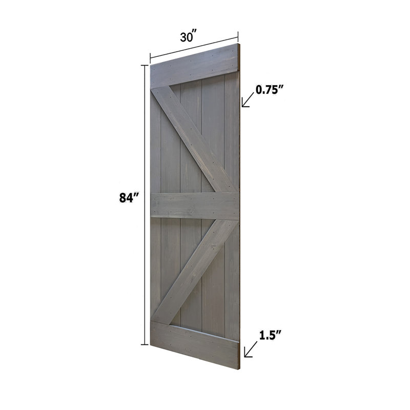Porte de grange coulissante en bois massif de style K sans trousse de quincaillerie (dalle de porte seulement) - Assemblage requis