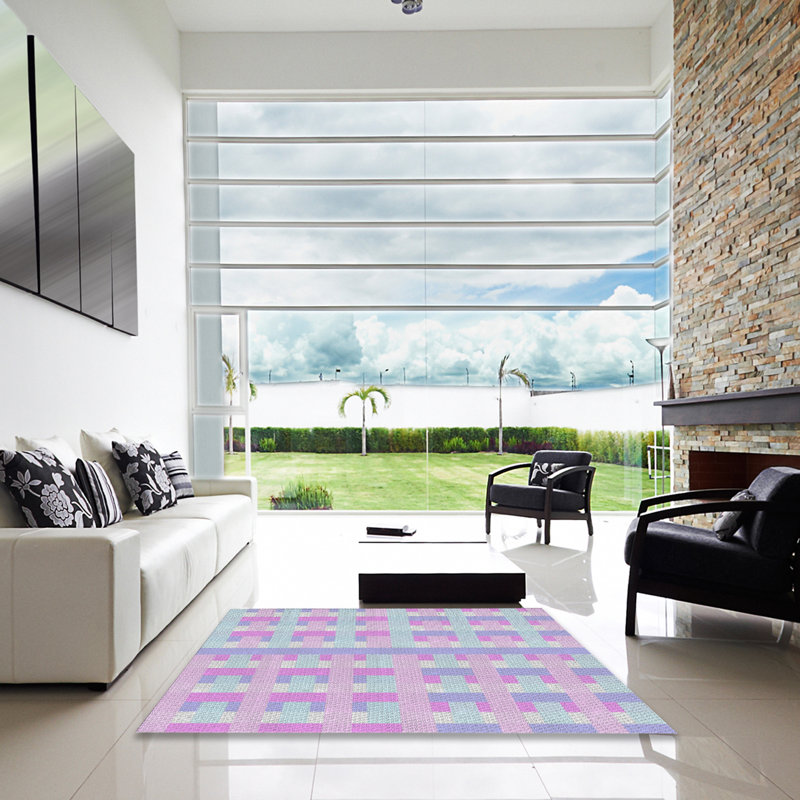 Tapis rose à motif écossais Kiely, Carré 4 pi