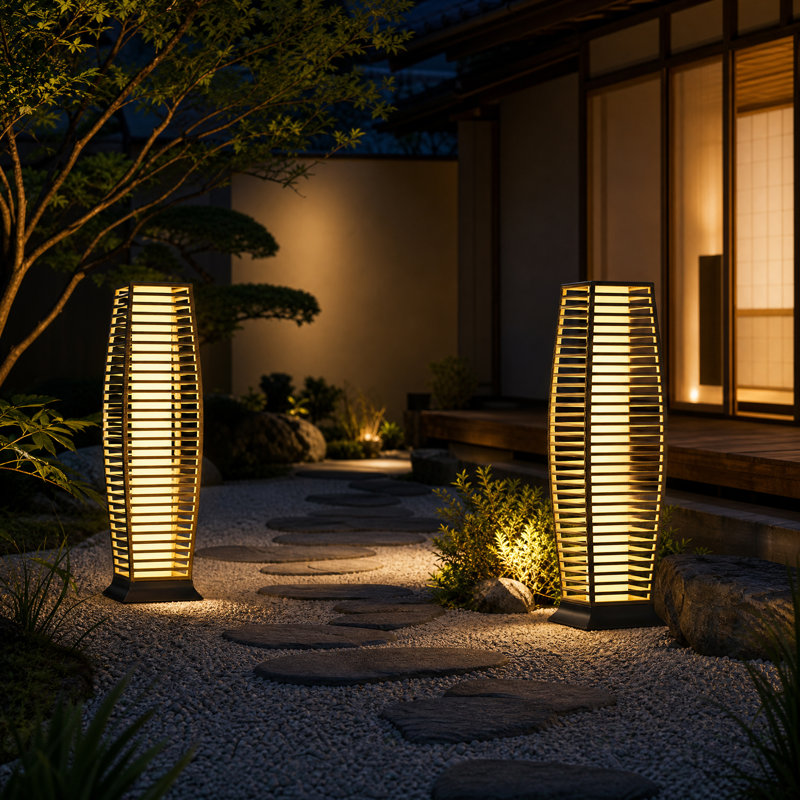 30.75'' Solar Powered Zen Rattan Floor Lamp (Set of 2), Natural