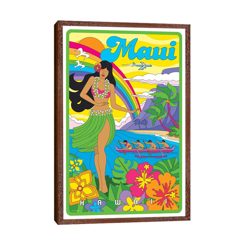 Maui Pop Art Travel by Jim Zahniser - Print on Canvas, 101.6cm H x 66.04cm W x 3.81cm D, Classic Brown Wood Framed
