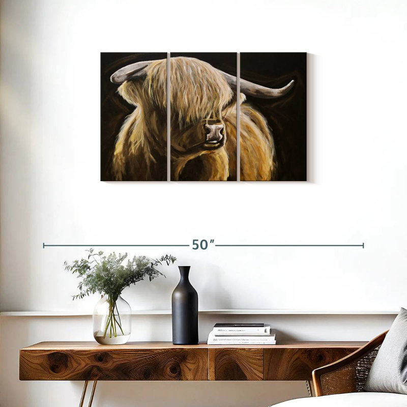 Brampt Highland Cow sur fond noir I, H 20 po x l 33 po