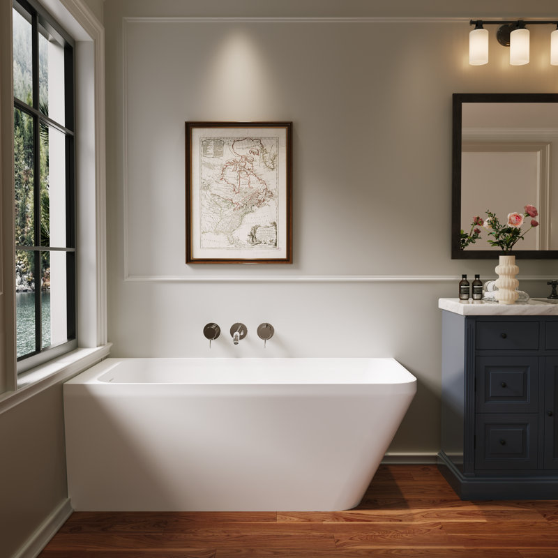 59" Alcove Solid Surface Soaking Bathtub With Apron Front — White