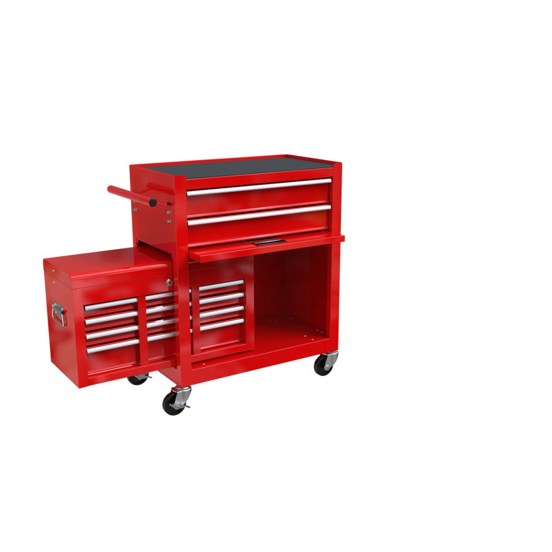Coffre à outils roulant à grande capacité avec roulettes et tiroirs, armoire de rangement pour outils à 8 tiroirs, Rouge