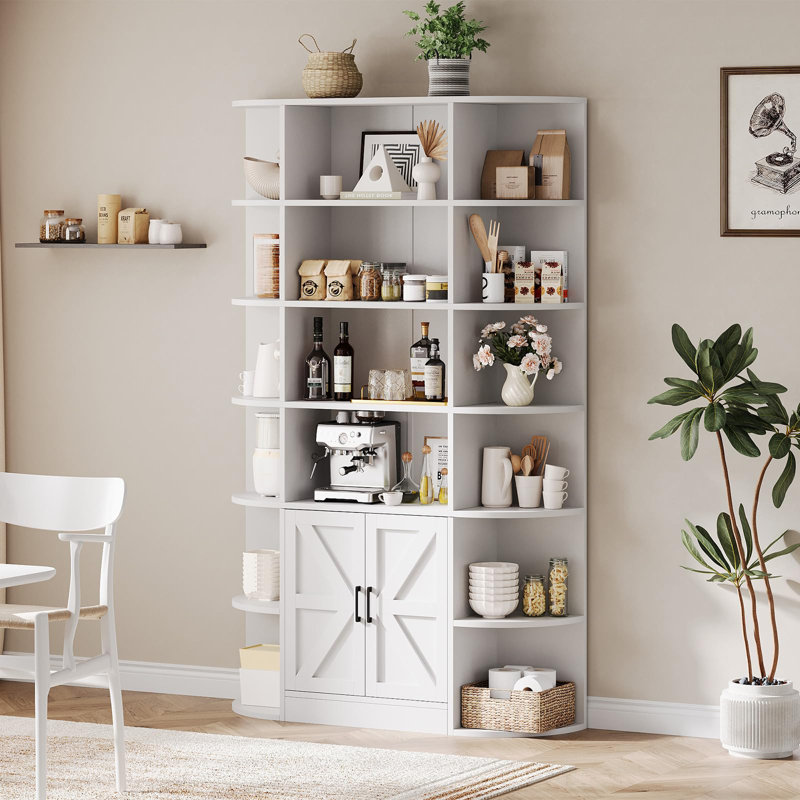 75" Tall 6-Tier Bookcase with Storage Cabinet, Wide Wooden Bookshelf with Doors, White