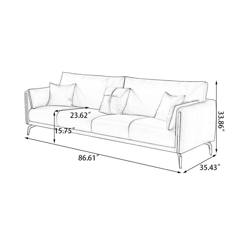 Causeuse-coussin standard en cuir véritable gris foncé, Gris foncé, H 33,86 po x l 86,61 po x P 35,43 po