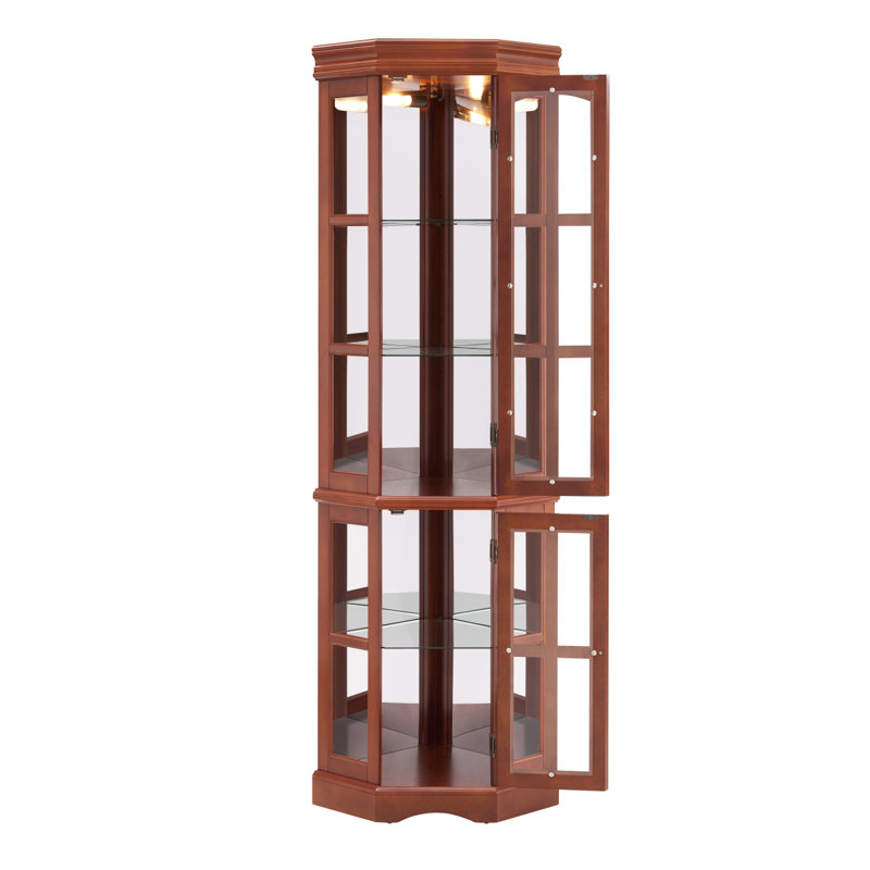 Vitrine de coin, 5 tablettes, Noyer