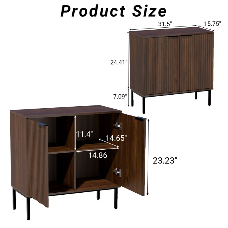 31.5” Fluted Cabinet, Sideboard Buffet Cabinet With 2 Doors And Adjustable Shelves, Storage Cabinet For Living Room And Bathroom, White