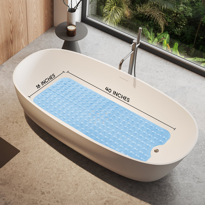 Large Bathtub Mat with Suction Cups & Non-Slip Backing Bath Mat, Clear Blue