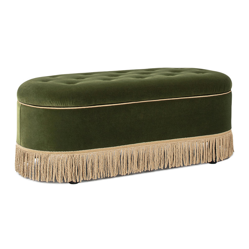Banc de rangement ovale capitonné Bullion, Velours vert olive