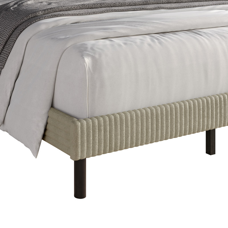 Duluth Upholstered Wingback Platform Bed, Beige, Full