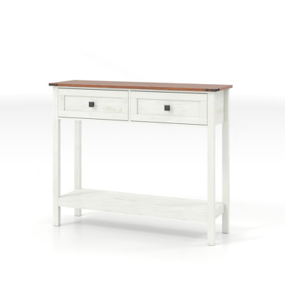 Farmhouse Style Console Table with 2 Drawer and Bottom Storage Shelf for Entryway, Rustic Side Table with Storage Drawer and Shelf for Living room, Hallway(Antique White)