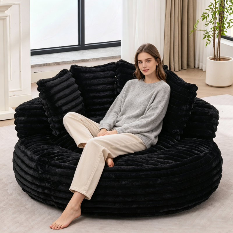 Pouf rond surdimensionné de 140 cm pour adultes, grand pouf-lit, revêtement en fausse fourrure, fauteuil de lecture confortable, fauteuil de sol rembourré pour salon, chambre et salle de jeux