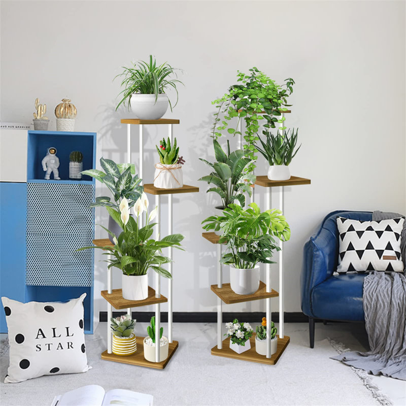 Abiola Plant Stand, White/Brown