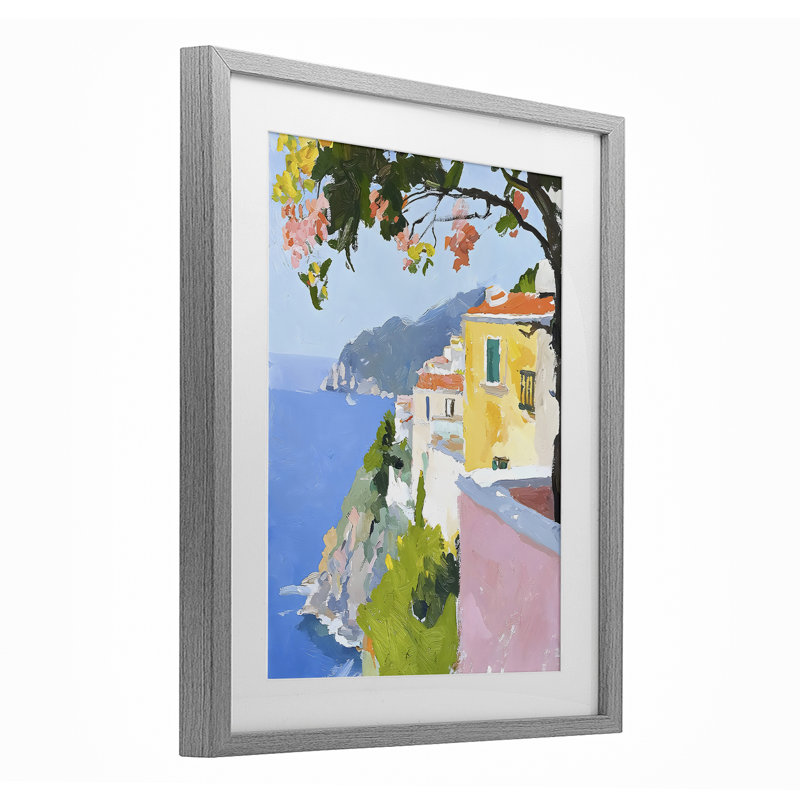 «Coastal Italian Sea View», reproduction encadrée sous verre, conception de Riley B, H 16 po x l 13 po, Cadre de ferme gris