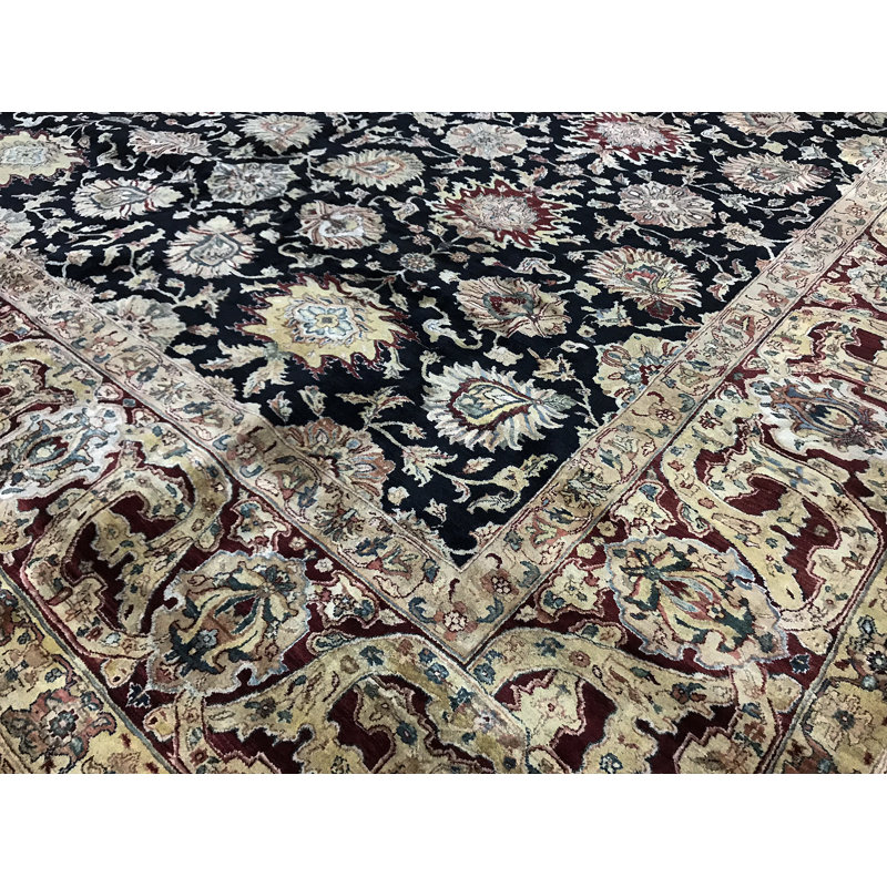 Hand-Knotted High-Quality Black Square Area Rug