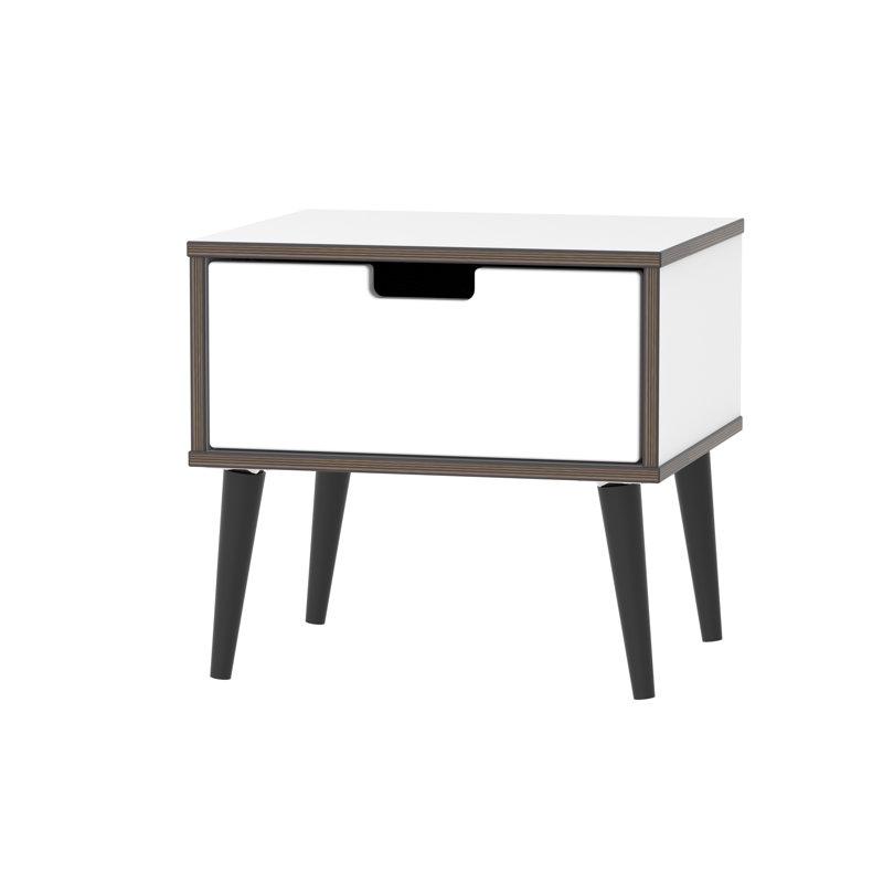 Fully Assembled Fairbury 1 Drawer Bedside Table, Black/White Matt