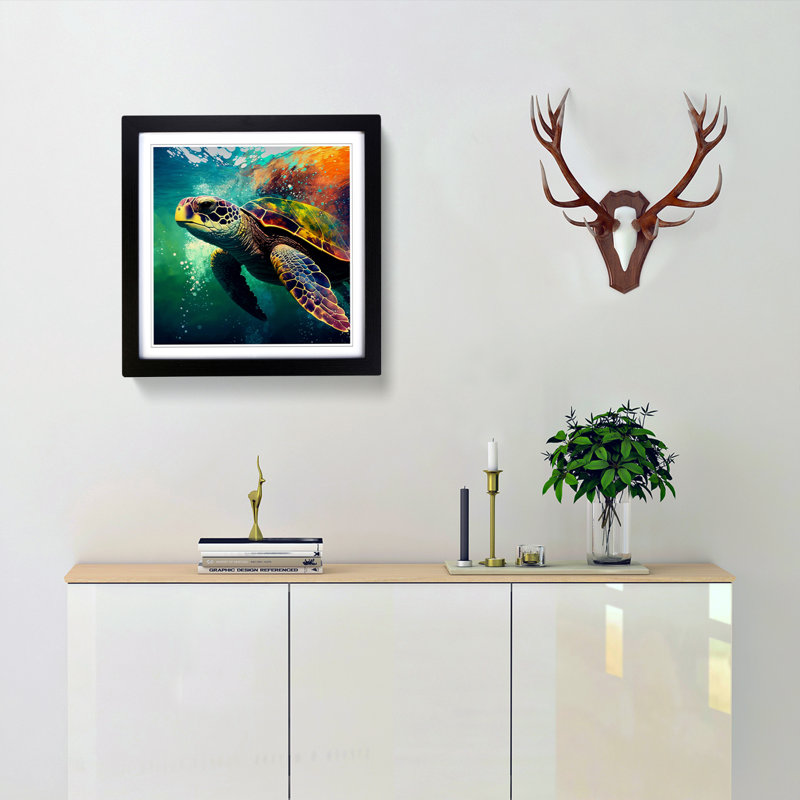 Sea Turtle Pop - Single Picture Frame Print on Wood, Black