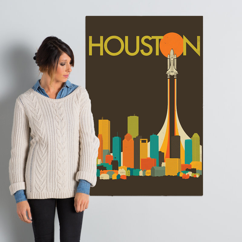 «Houston Skyline», impression sur toile tendue, H 40 po x l 26 po x P 1,5 po, Toile tendue, Pas de tapis