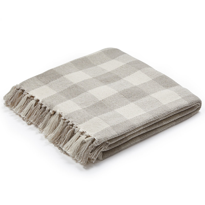 Jeté rayé ou à carreaux 100% coton 50 x 60 avec franges - idéal pour un lit, un canapé ou une chaise, Carreaux