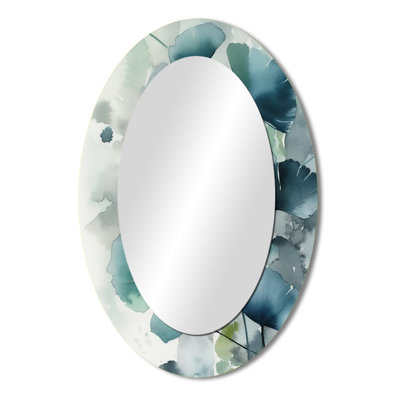 Green Leaf Veins I - Miroir mural ovale vert tropical, 36 po x 24 po