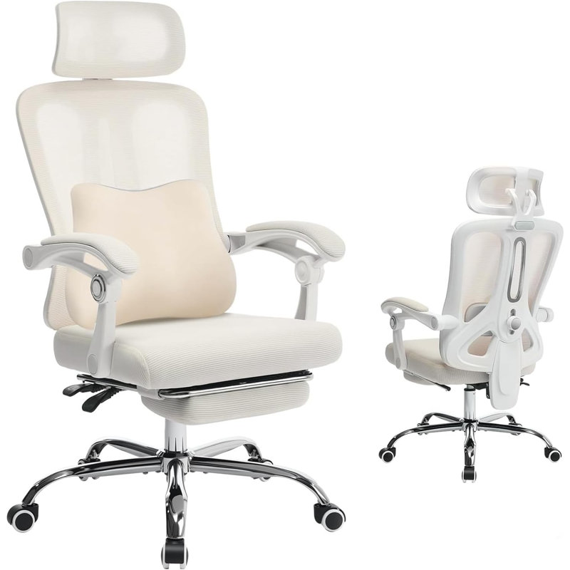 Ergonomic Mesh Office Chair with Footrest - High-Back Swivel Desk Chair with Headrest & Adjustable Lumbar Support for Home, Office, Gaming (Black)