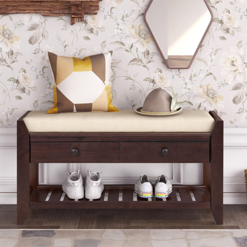 Range-chaussures avec siège rembourré et tiroirs, banc de rangement polyvalent pour hall d'entrée, Espresso