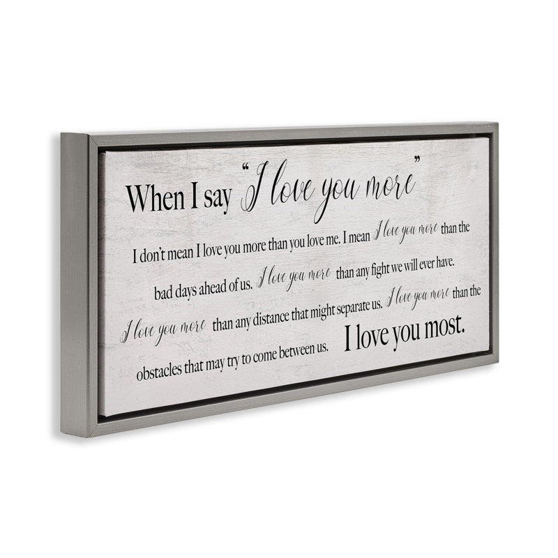 «Love You Most Sentiments» par Daphne Polselli, Cadre flottant gris lustré, H 14 po x l 31 po