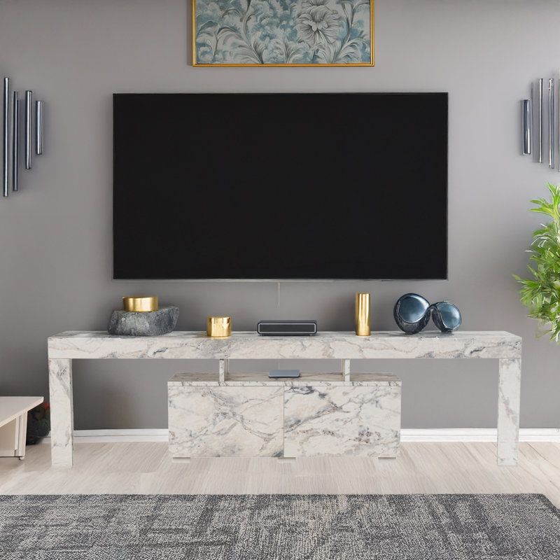 Meuble télé moderne, finition marbre Freesia, 70,9 po x 19,7 po x 12,3 po | 100% panneau de particules enduit de mélamine, épaisseur: 0,7 pouce | Design élégant et durable, parfait pour le salon et les espaces de divertissement