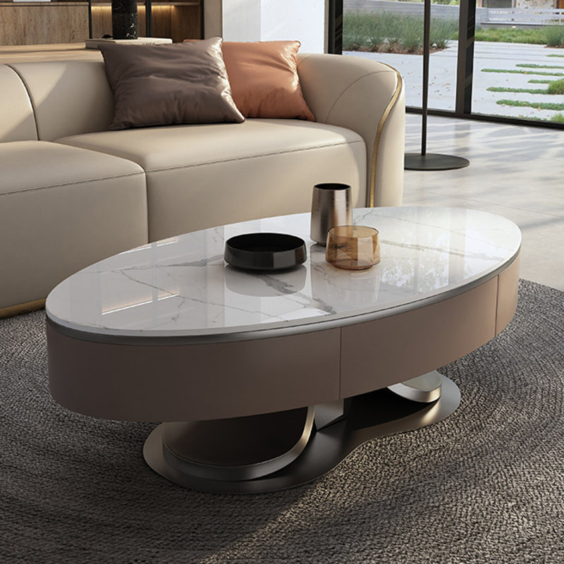 Table basse ovale de luxe italienne légère, H 15 po x L 59 po x l 31,5 po