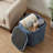 Square Chenille Storage Ottoman with Tufted Flip-Top Lid, Blue Upholstered Accent Stool-1300641380