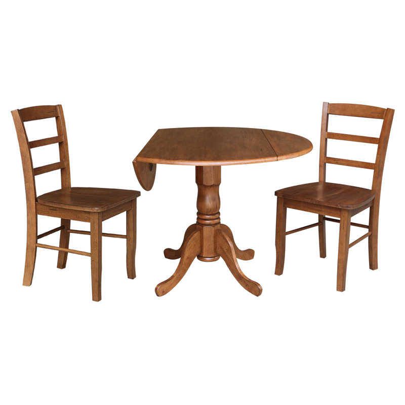 Gannie 3 - Piece Drop Leaf Solid Wood Dining Set, Distressed Oak