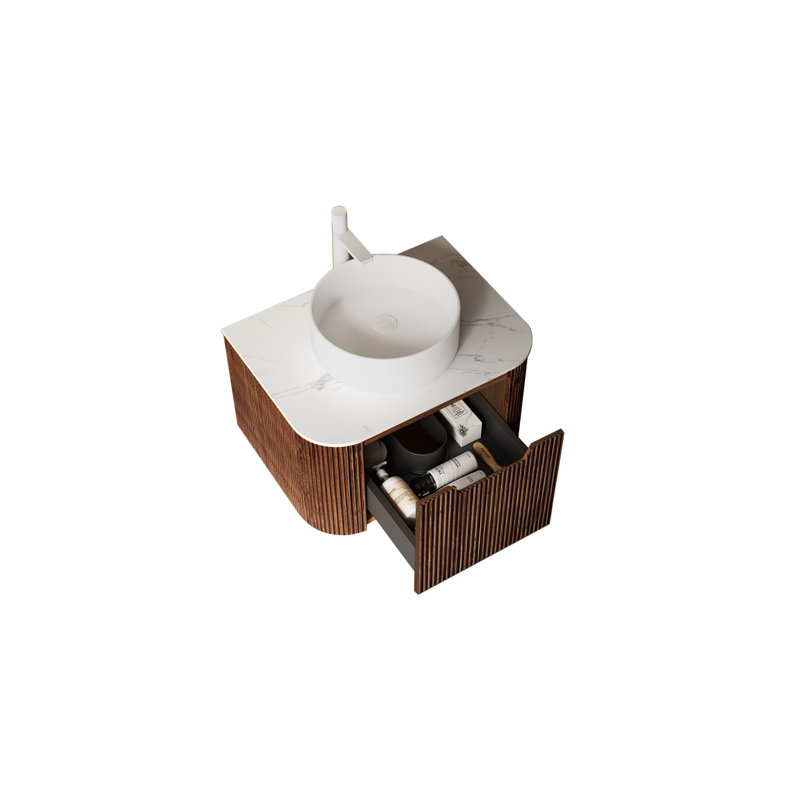 Meuble-lavabo de salle de bain avec lavabo, armoire de rangement de salle de bain murale à bords arrondis flottants avec tiroir