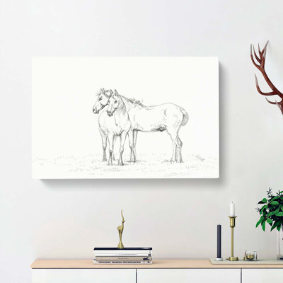 Sketch of Two Horses by Jean Bernard - Wrapped Canvas Drawing - Wrapped Canvas