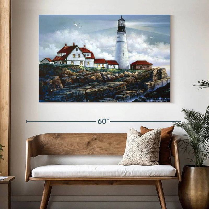Lit Portland Head Lighthouse, 34" H x 51" W